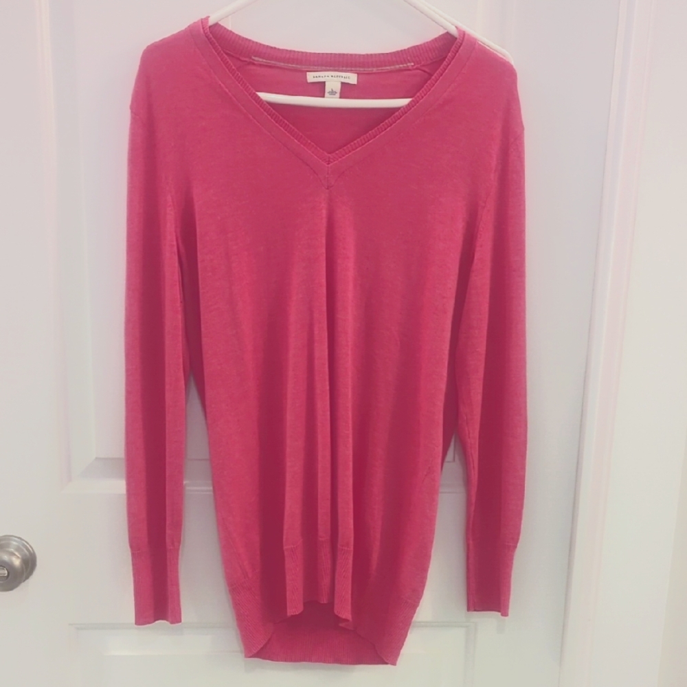 Banana Republic Pink V-Neck Sweater Lightweight Knit Silk And Cotton Blend